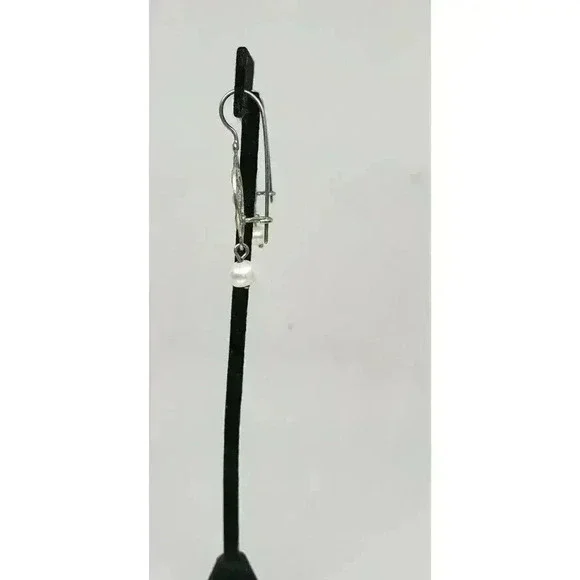 Vintage Pearl Earrings Sterling Silver Basket Weave Genuine Drop Dream Catcher - Picture 4 of 7